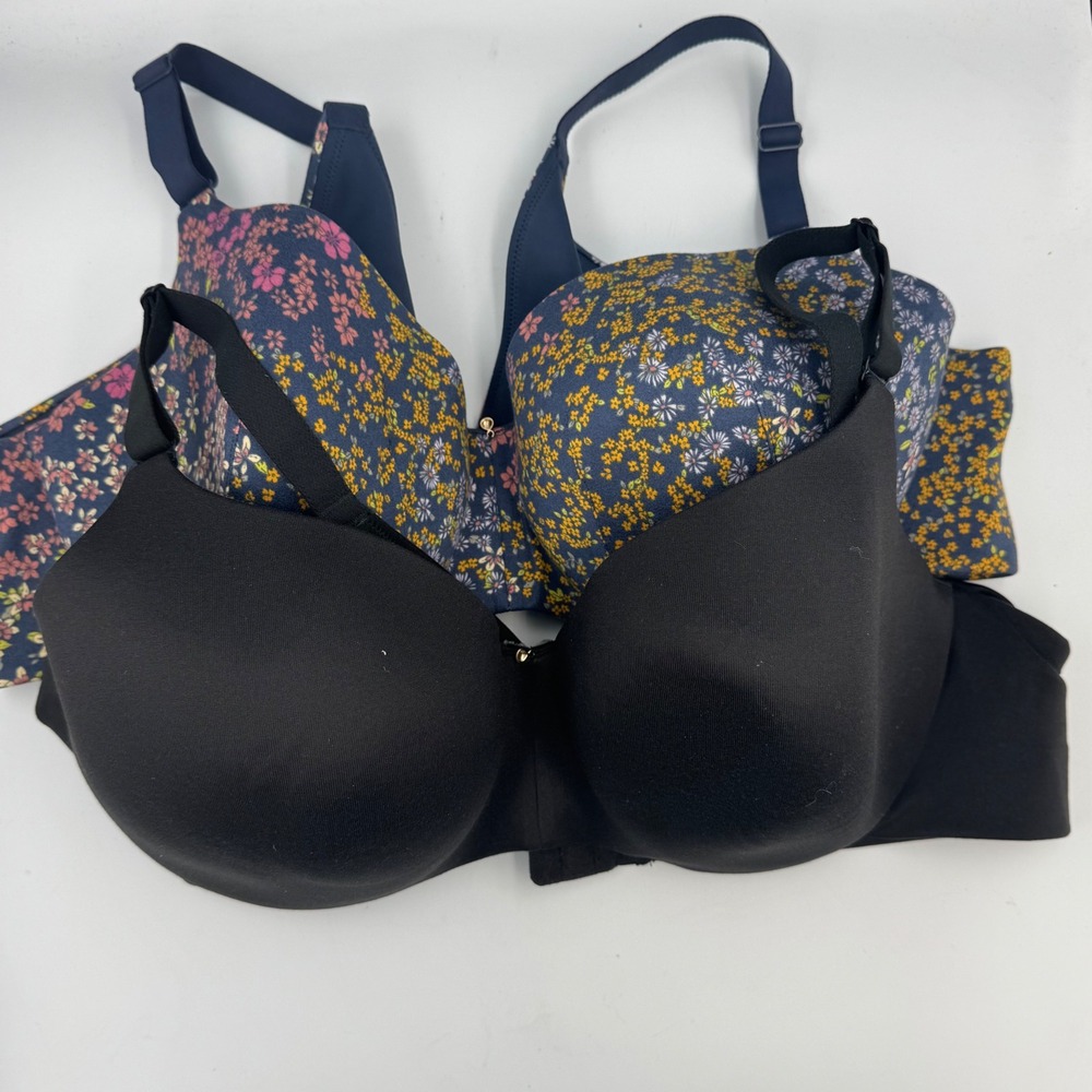 Cacique Lightly Lined Balconette Bra 46C Black Floral Lot 2